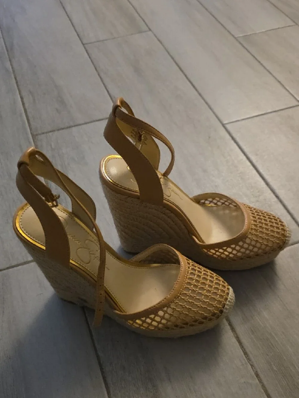 JESSICA SIMPSON Tan Wedges Woven Espadrille Wedge Slingback - Women